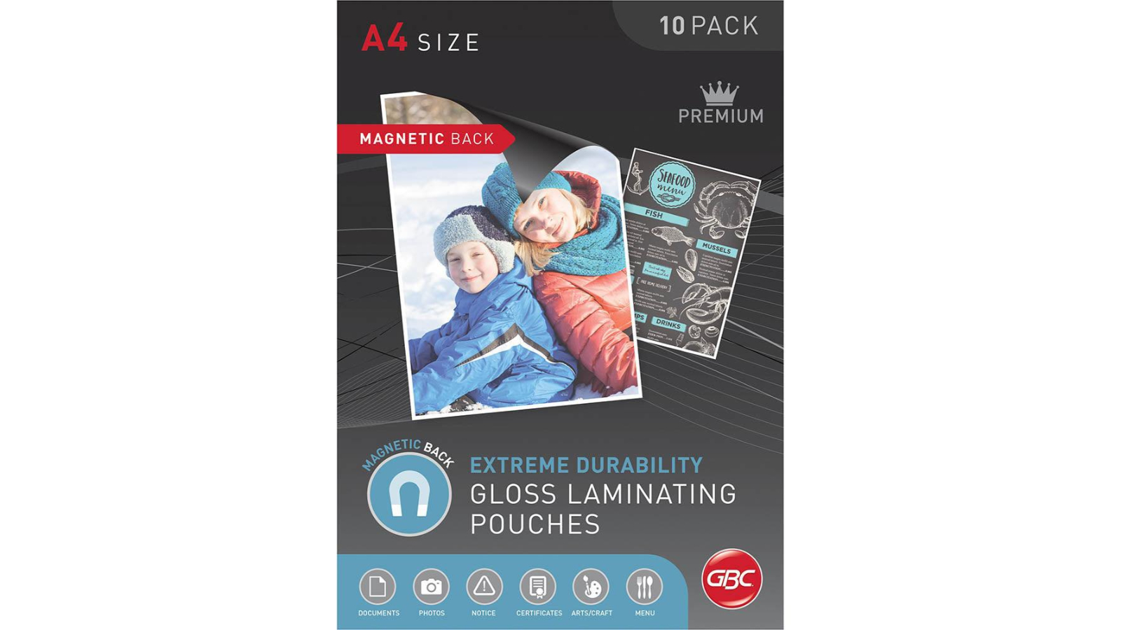 GBC Pack of 10 Magnetic Back 175 Micron A4 Clear Laminating Pouch