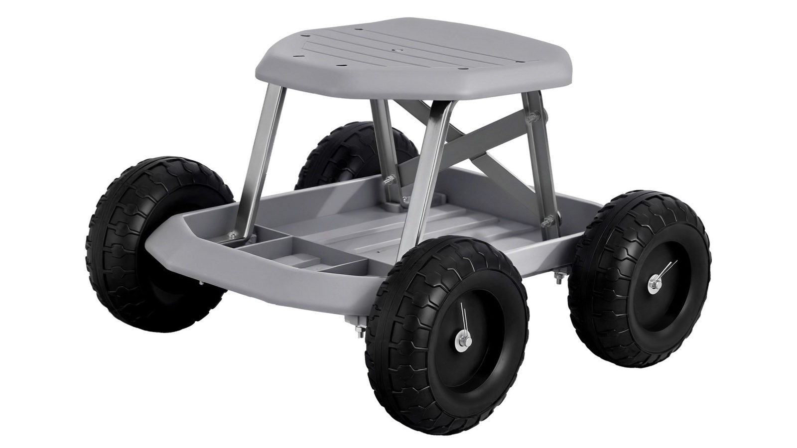 Gardeon Garden Cart Seat with Wheels, Rolling Work Stool with Tool Storage Tray - Grey/Black