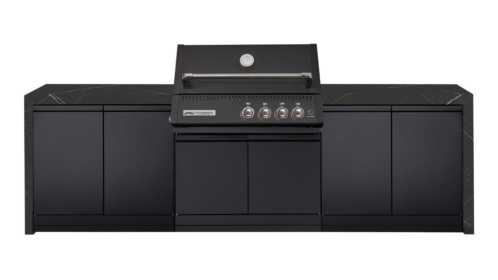 Crossray Premium XPlor Black Outdoor Kitchen with Black Benchtops and Waterfalls