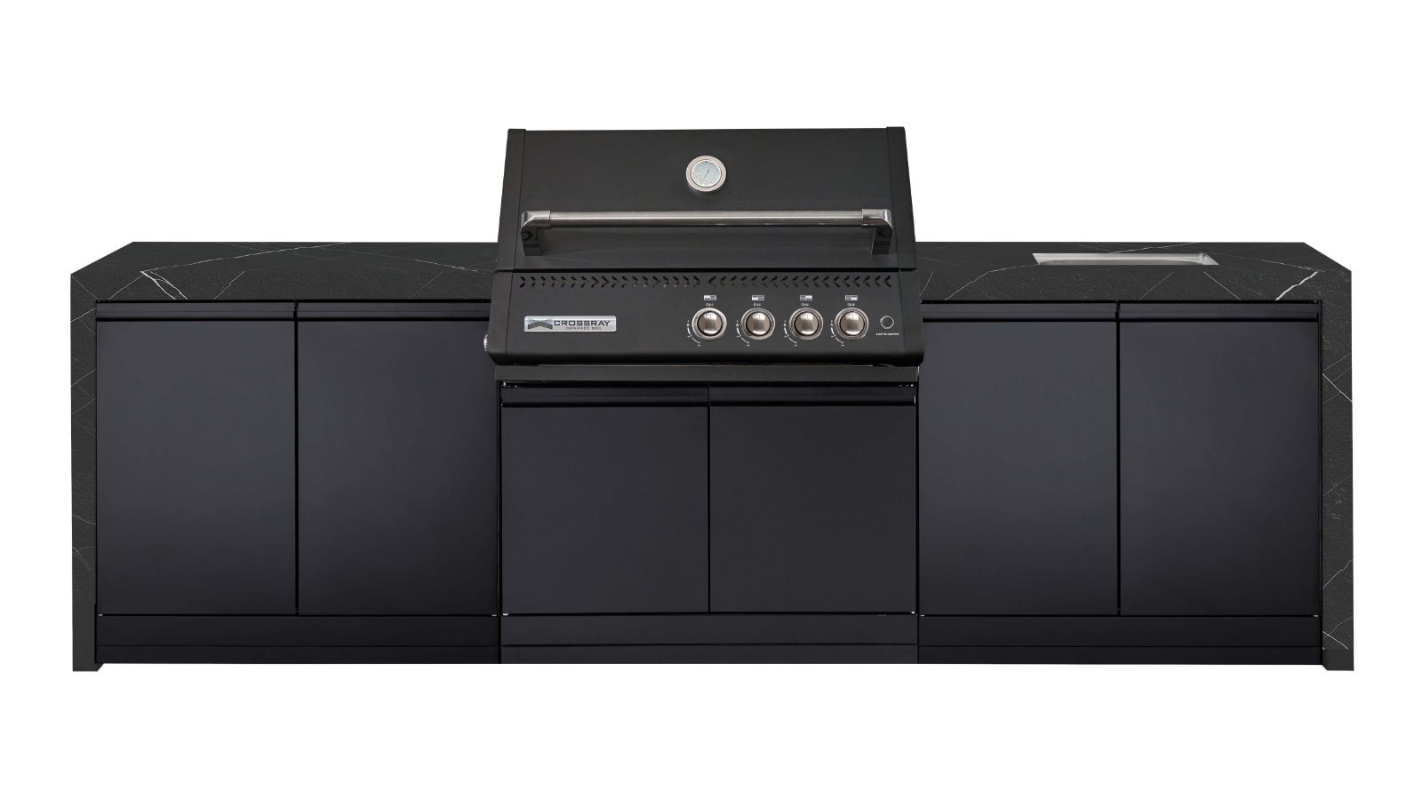 Crossray Premium XPlor Black Outdoor Kitchen with Black Benchtops, Waterfalls and Sink