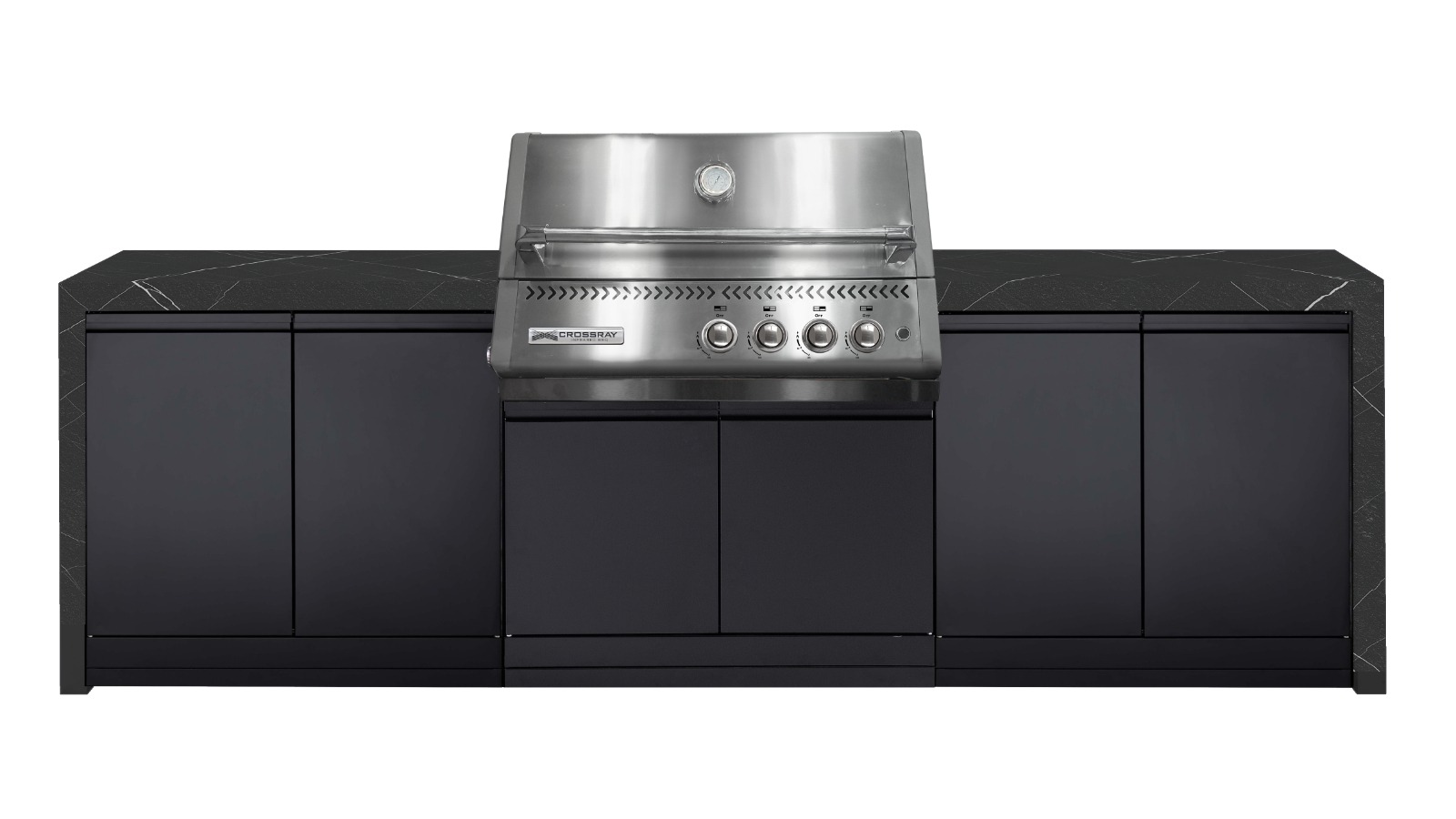 Crossray Premium XPlor Silver Outdoor Kitchen with Black Benchtops and Waterfalls
