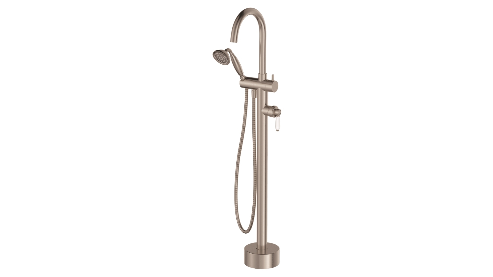 Palermo Luca Georgia Floor Mounted Mixer & Shower (Brushed Nickel) with White Handle