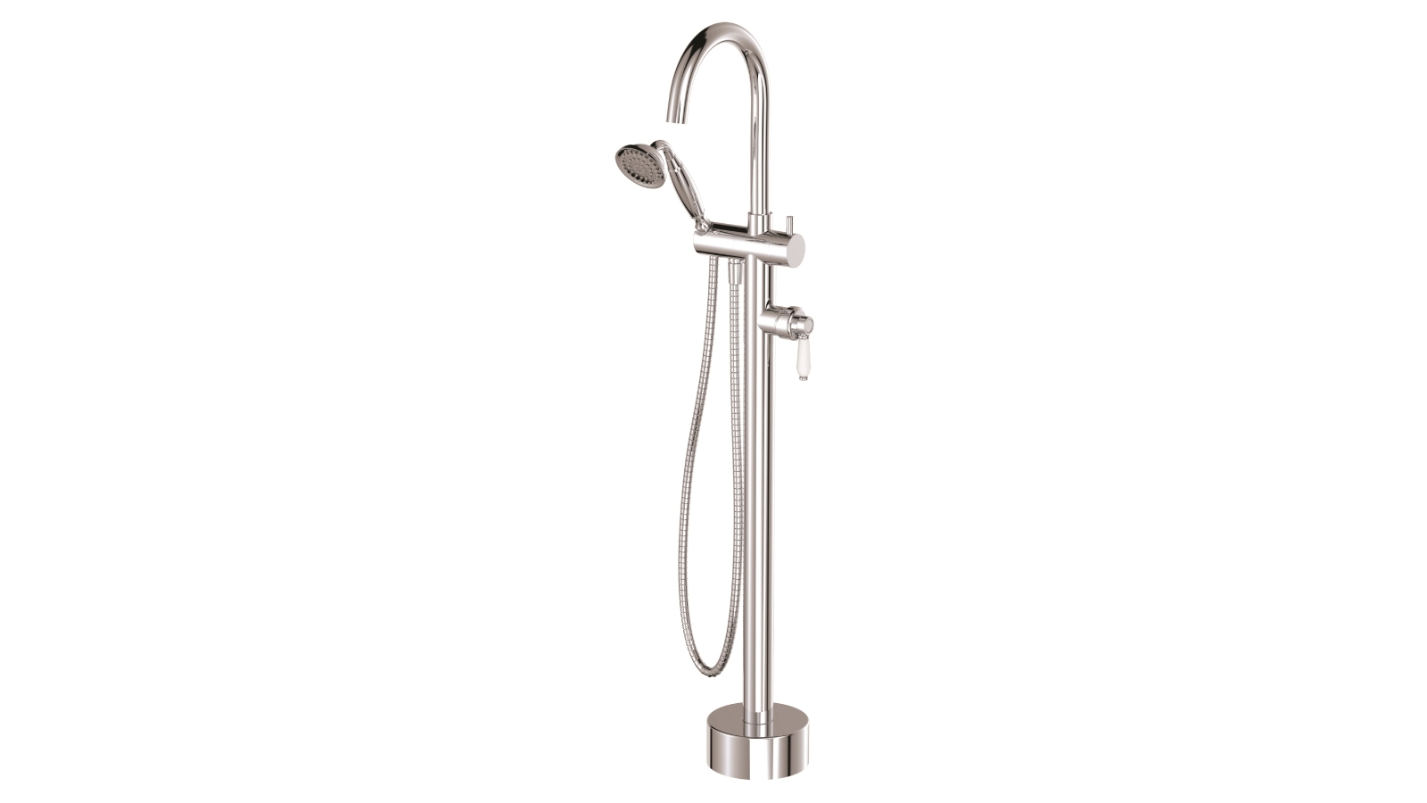 Palermo Luca Georgia Floor Mounted Mixer & Shower (Chrome) with White Handle