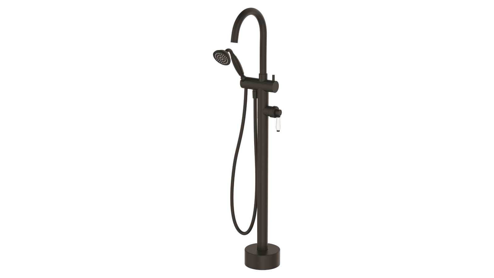 Palermo Luca Georgia Floor Mounted Mixer & Shower (Matte Black) with White Handle