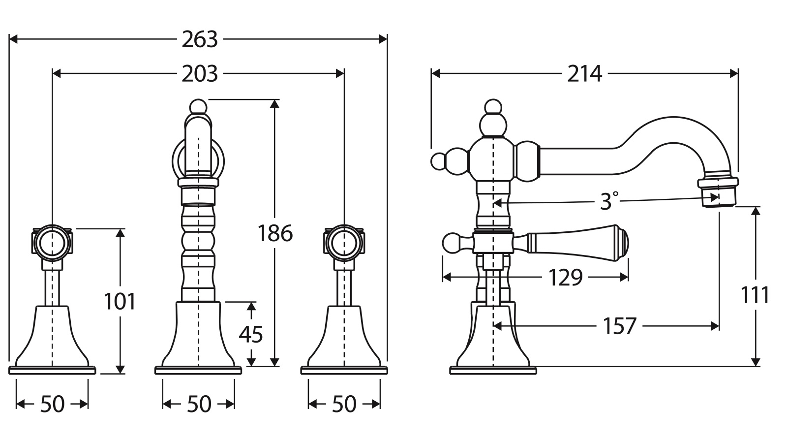 Palermo Luca Lever Shepherds Crook Basin Set Chrome Harvey