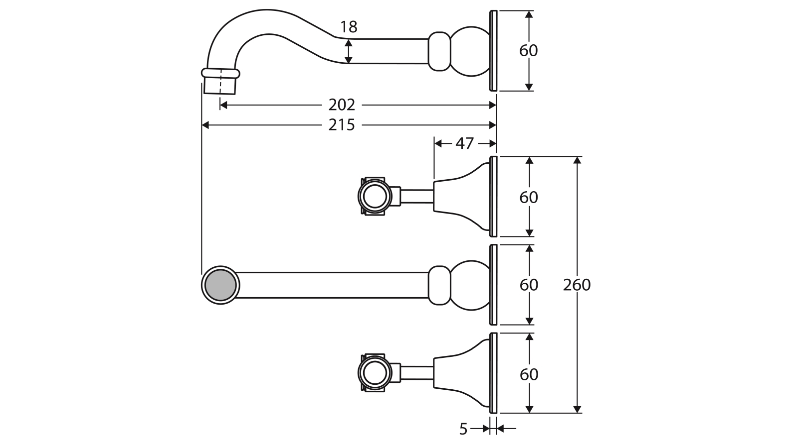 Palermo Luca Lever Shepherds Crook Basin & Bath Wall Set