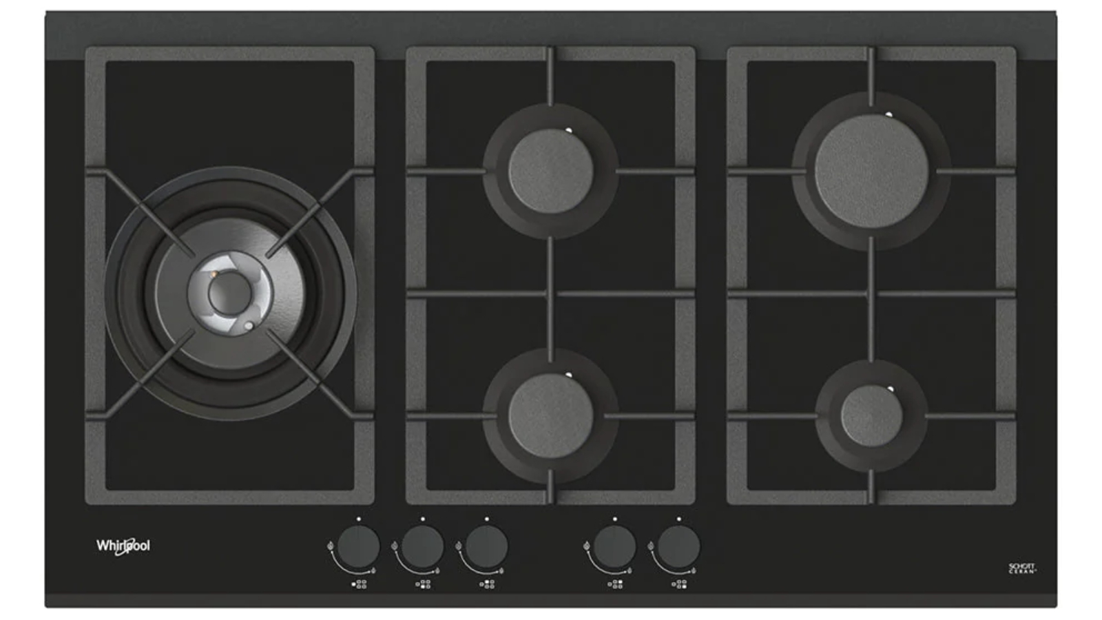 Whirlpool 90cm 5 Burner Gas Cooktop - Black Glass