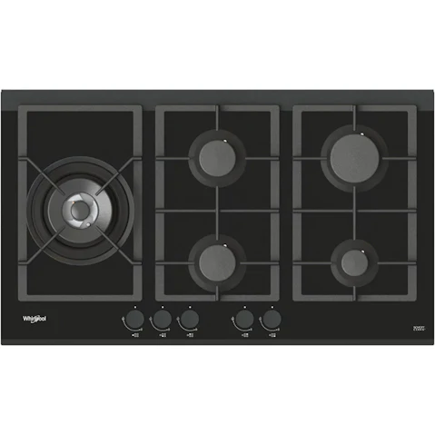 Whirlpool 90cm 5 Burner Gas Cooktop - Black Glass