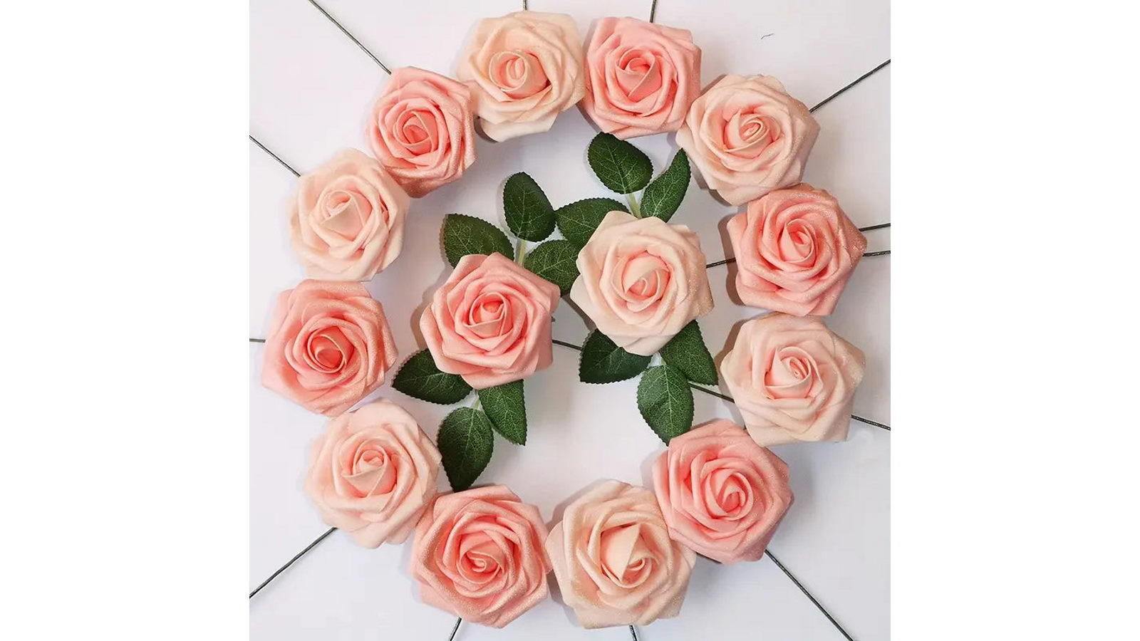 NNETM 25 Piece Real Touch Artificial Rose Flower Arrangement - Shimmer Blush and Peach