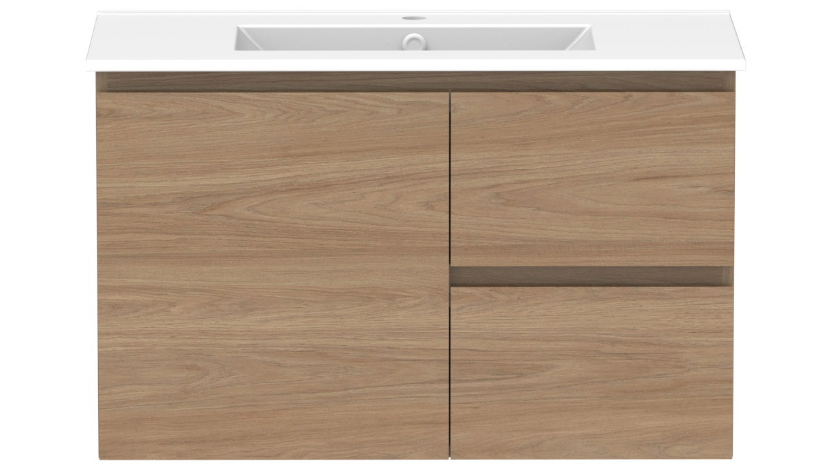 ADP Glacier Twin Lite Door & Drawers 900mm Wall Hung Vanity with Ceramic top