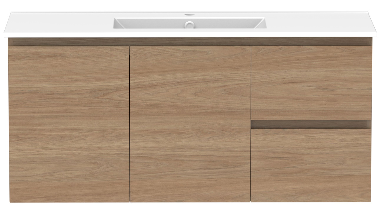 ADP Glacier Twin Lite Door & Drawers 1200mm Wall Hung Vanity with Ceramic top Harvey Norman