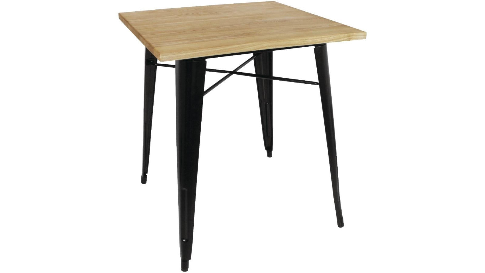 Bolero 70cm Black Square Steel Bistro Table with Wooden Top