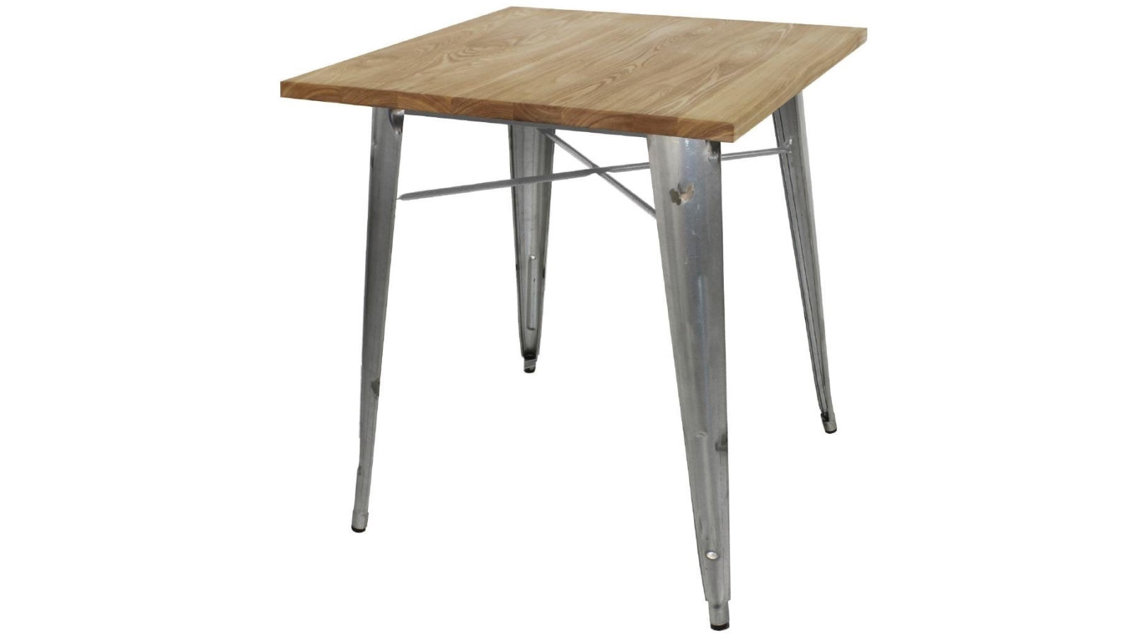 Bolero 70cm Galvanised Square Steel Bistro Table with Wooden Top