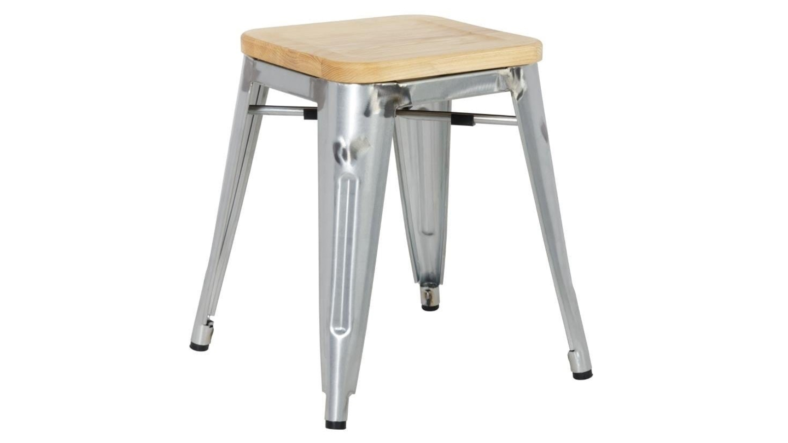 Bolero Galvanised Steel Bistro Low Cafe Stools with Wooden Seat Pad