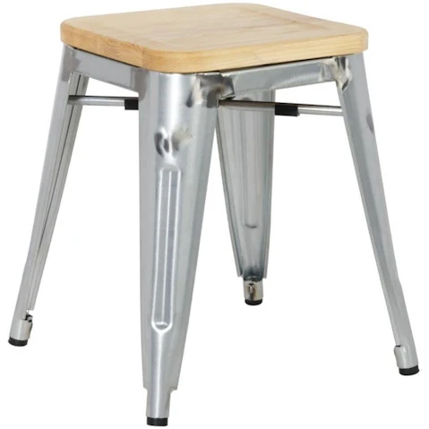 Bolero Galvanised Steel Bistro Low Cafe Stools with Wooden Seat Pad