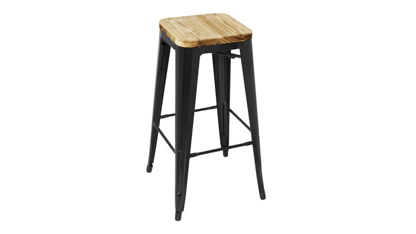 Bolero High Metal Bar Stool with Wooden Seat Pad - Black