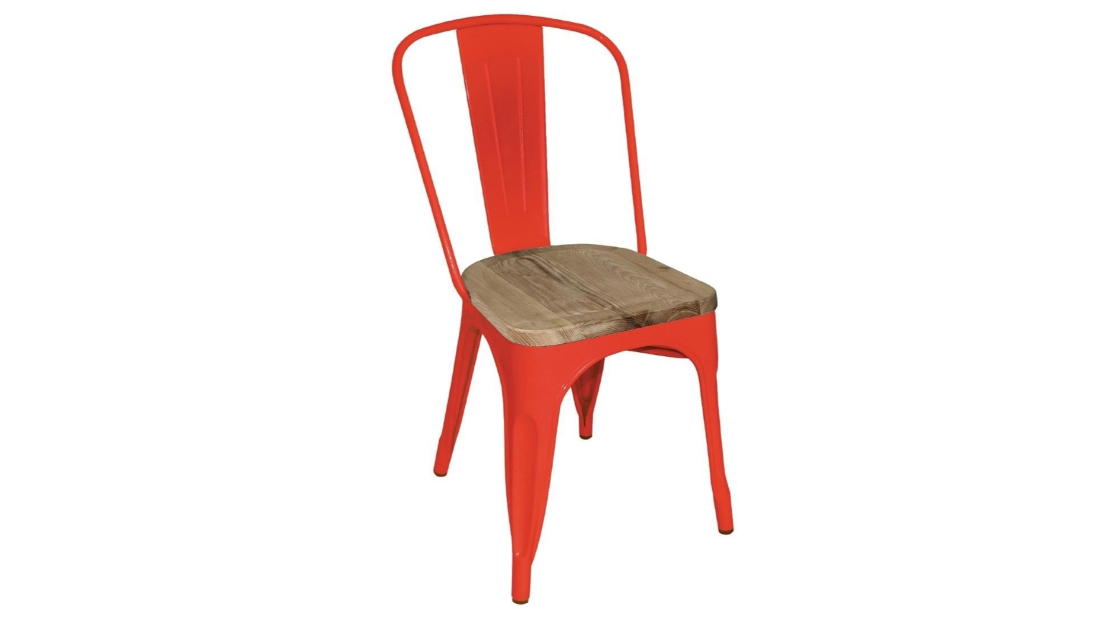Bolero Pack of 4 Red Steel Dining Side Cafe Chair with Wood Seat Pad