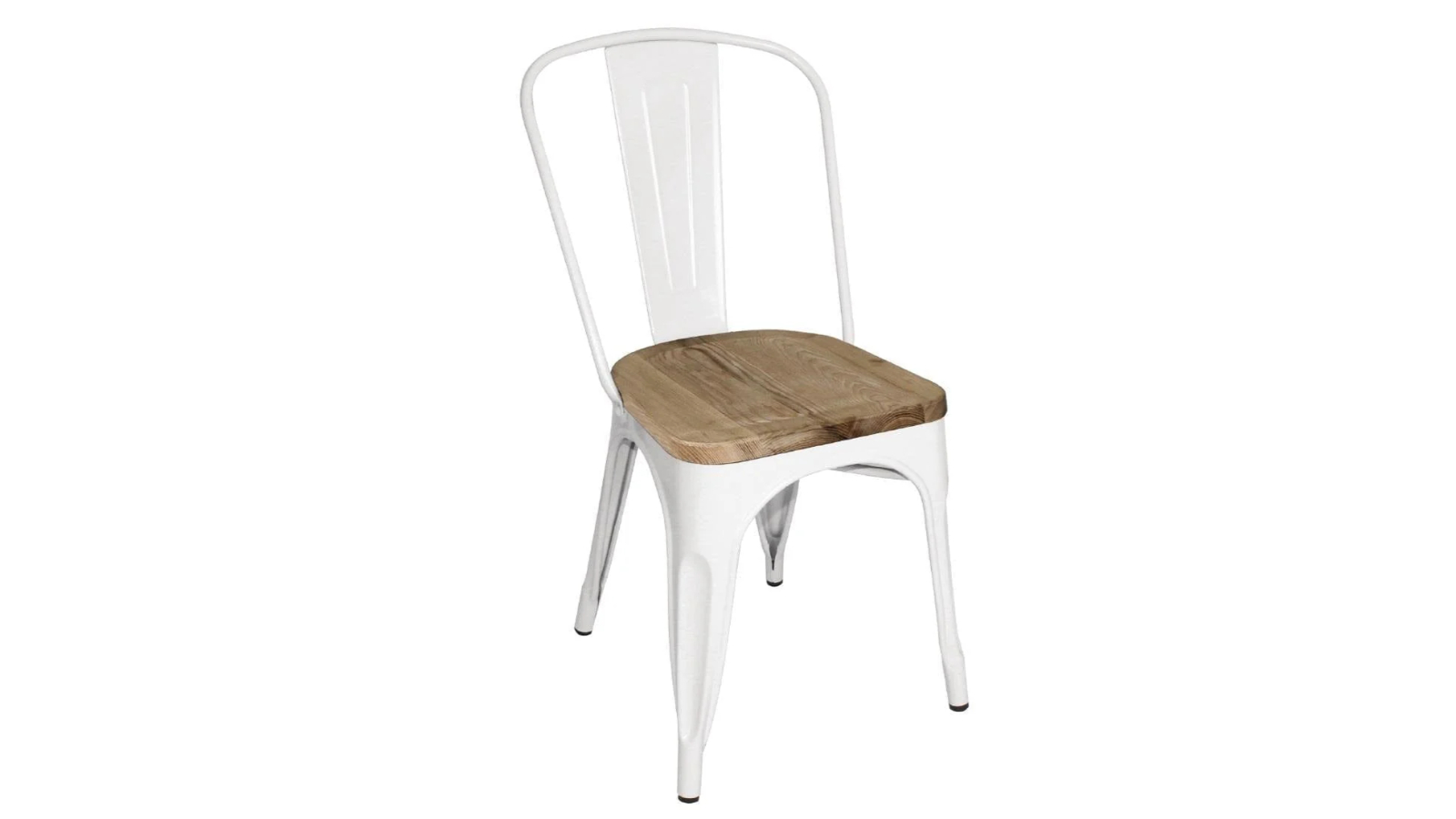 Bolero Pack of 4 Steel Side Dining Chair with Wooden Seat Pad - White