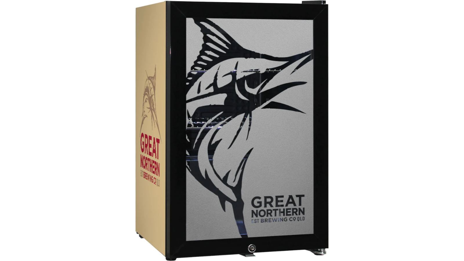 Man Cave Great Northern Glass Door Bar Fridge with Cool Frosted Logo 70 Litre