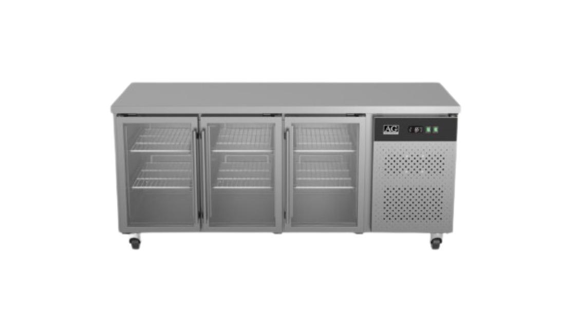 AG Equipment 3-Glass Door Commercial Worktop Underbench Display Fridge