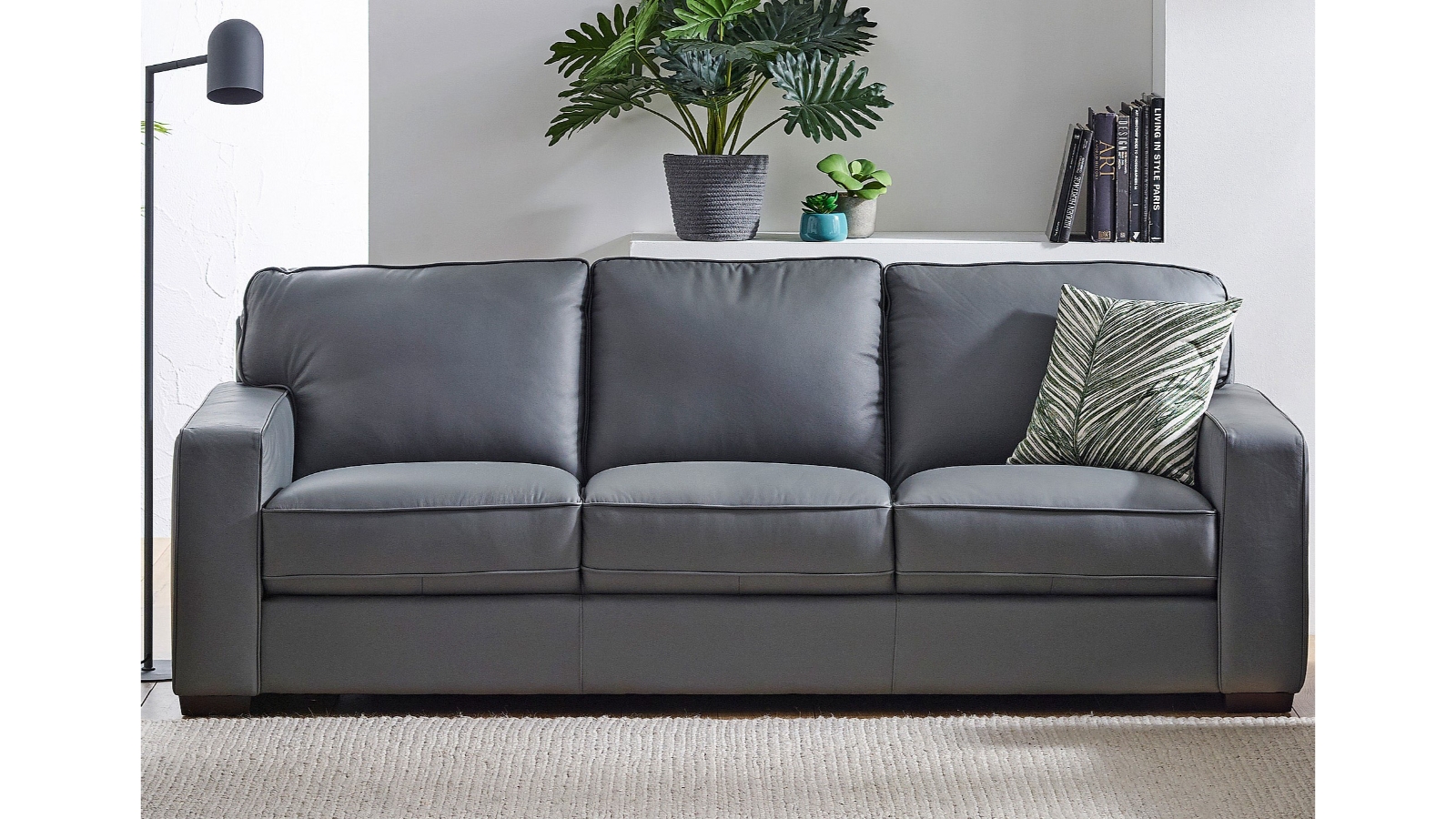 Morton 3Seater Ciment Leather Sofa Harvey Norman
