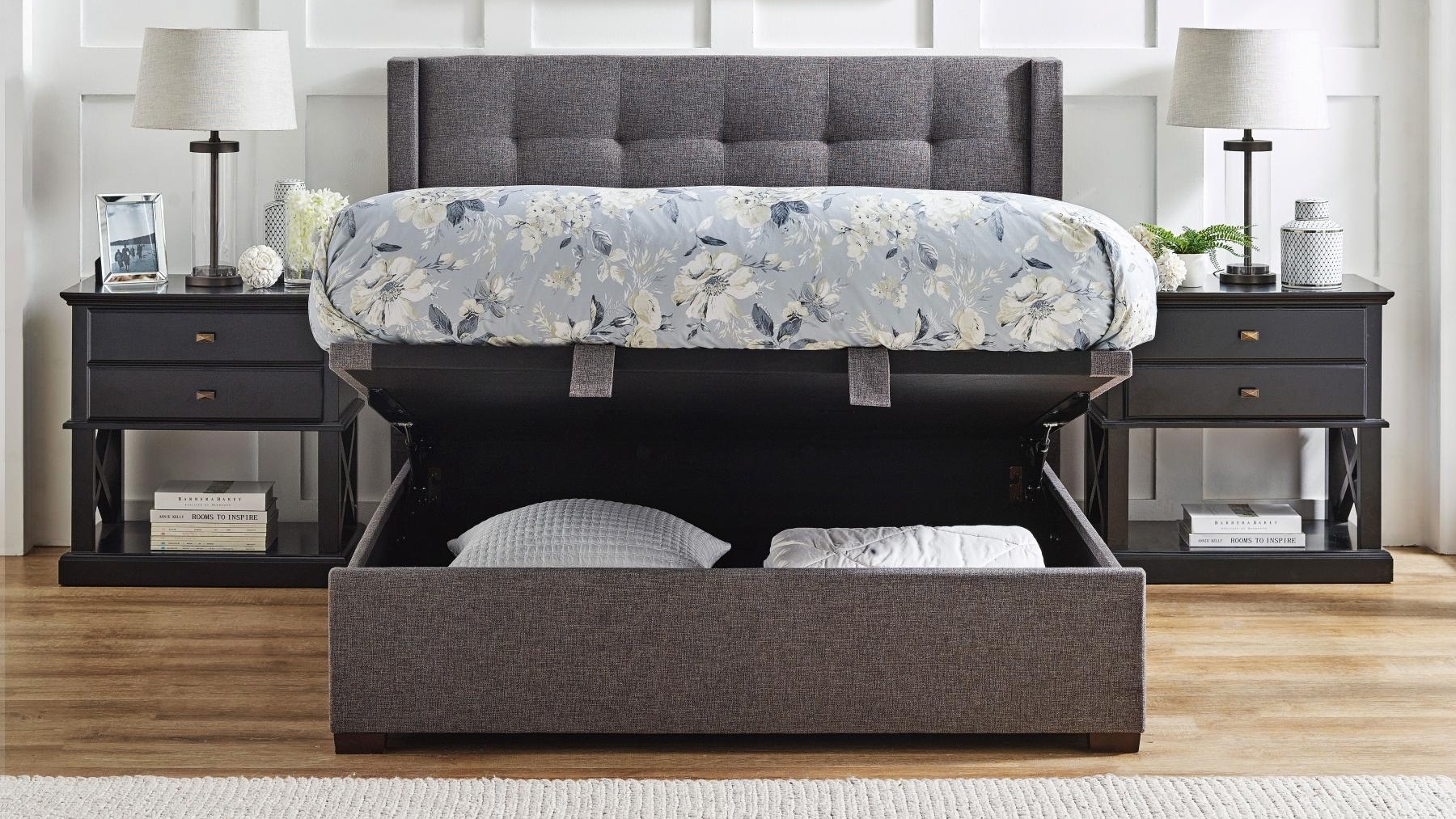 Howard Dark Grey Gaslift Bed Queen Harvey Norman