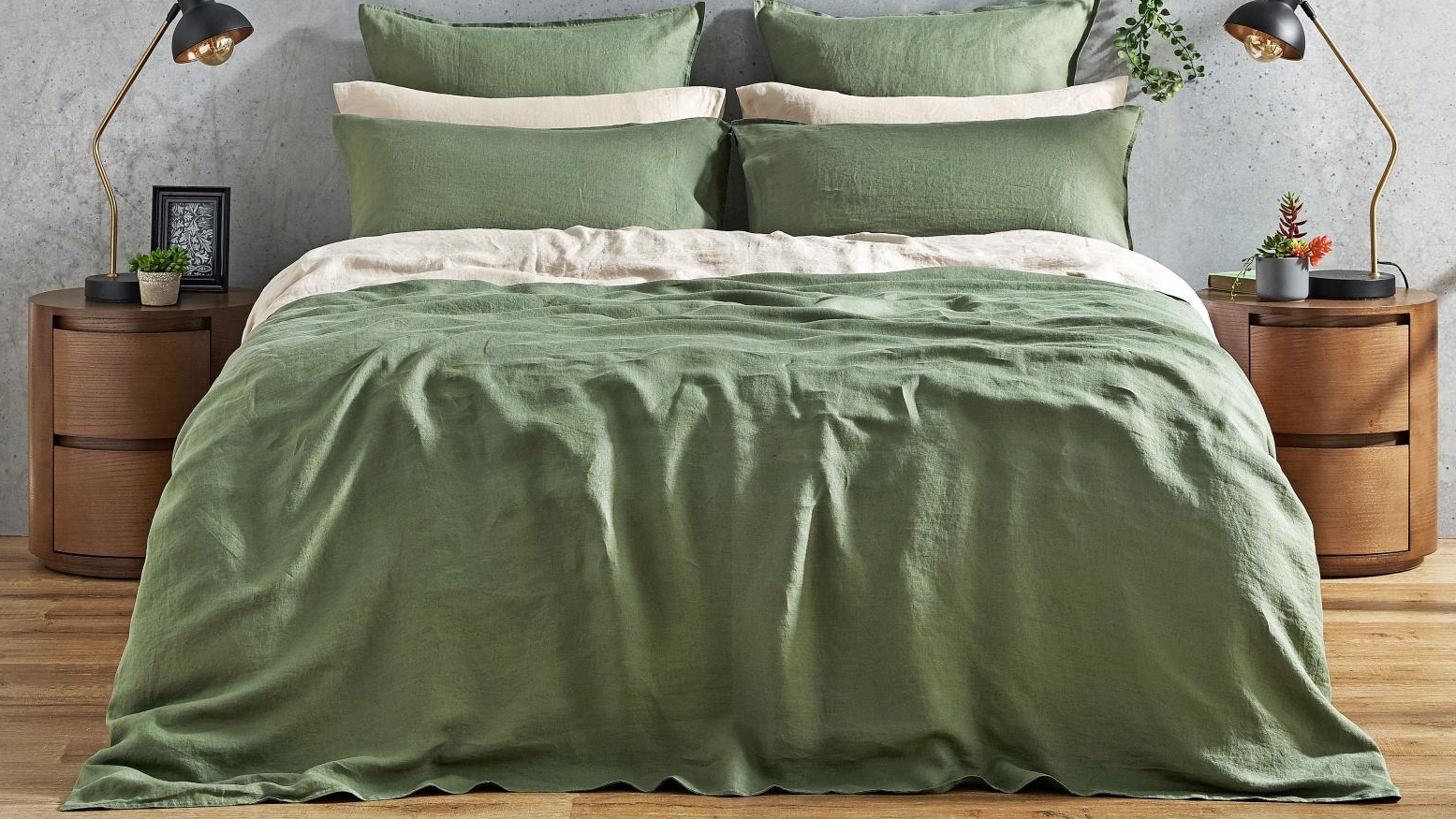 L'Avenue Pure Linen Olive Quilt Cover Set - Queen