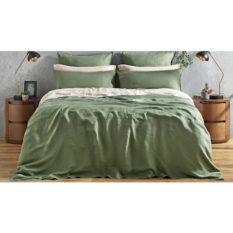 L'Avenue Pure Linen Olive Quilt Cover Set - Queen
