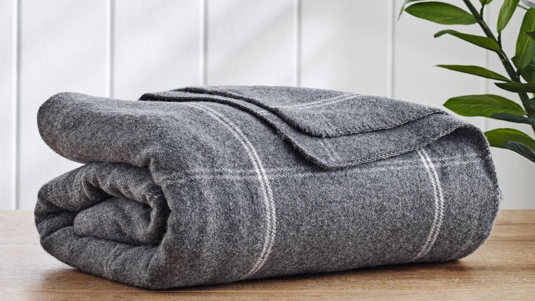 Wool Plaid Square Dark Grey Blanket - Double/Queen