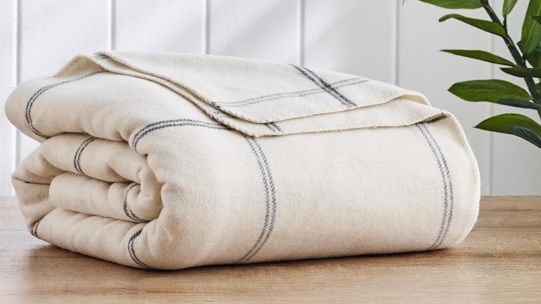 Wool Plaid Square Natural Blanket