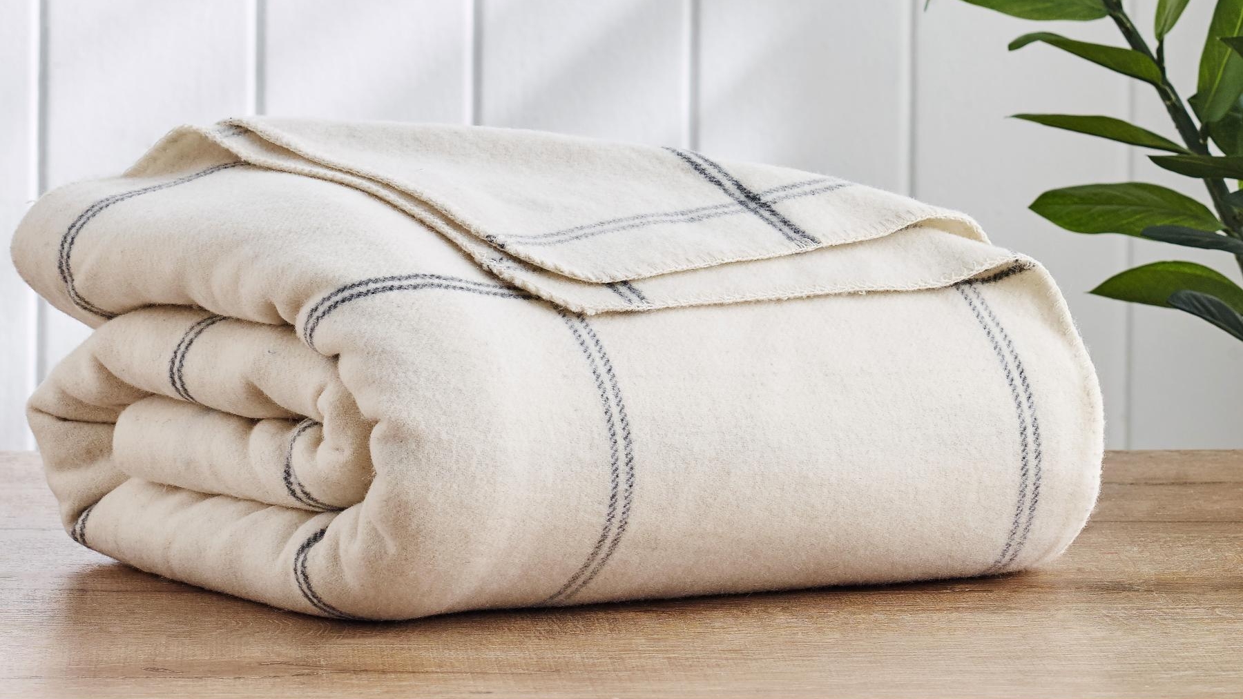 Wool Plaid Square Natural Blanket - Double/Queen