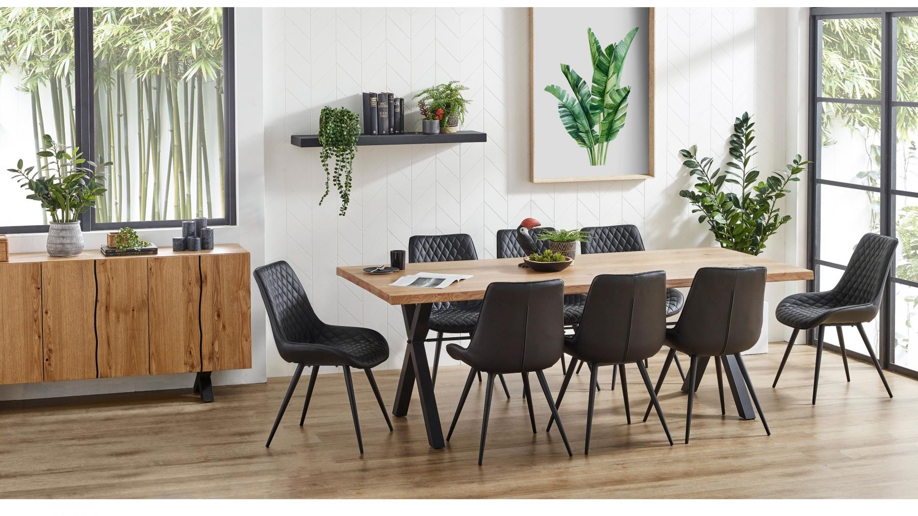 Java 9-Piece Dining Table Set with Jade Black Chair