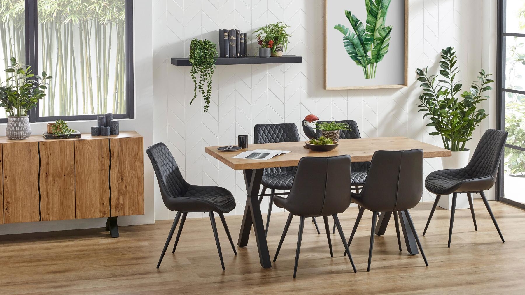 Java 7-Piece Dining Table Set with Jade Black Chair