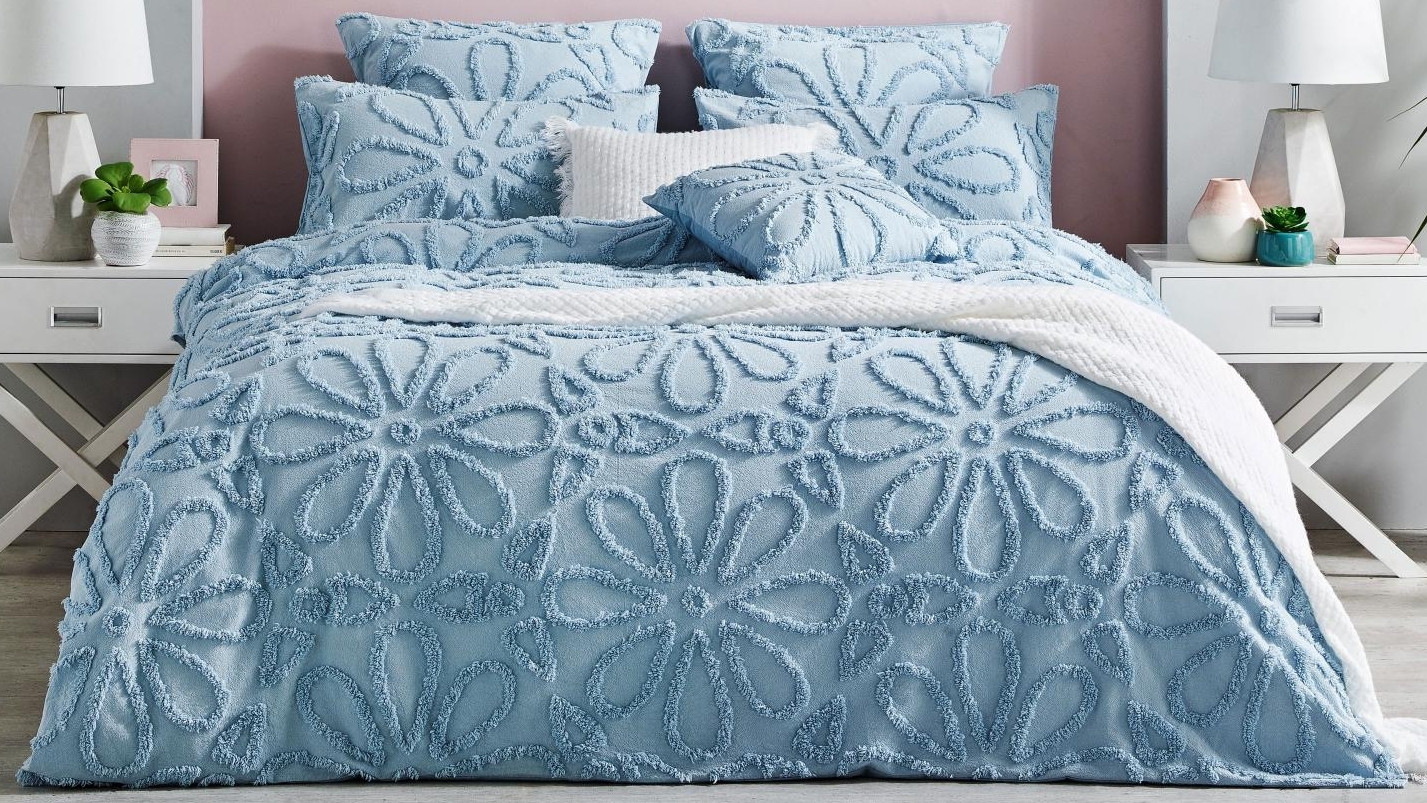 L'Avenue Lendini Baby Blue Quilt Cover Set Queen Harvey Norman