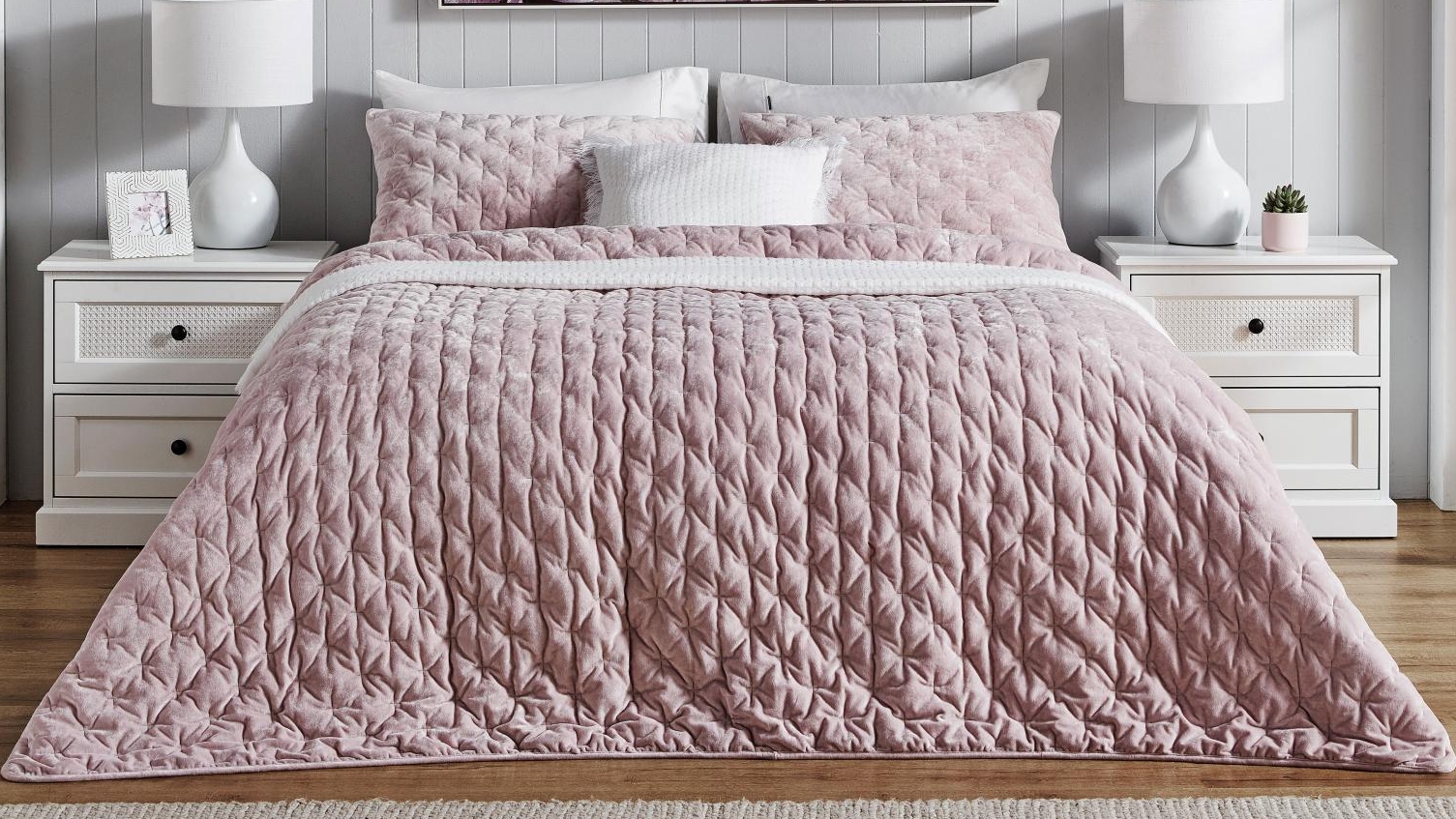 L'Avenue Arlington Velvet Pink Coverlet Set - Queen | Harvey Norman