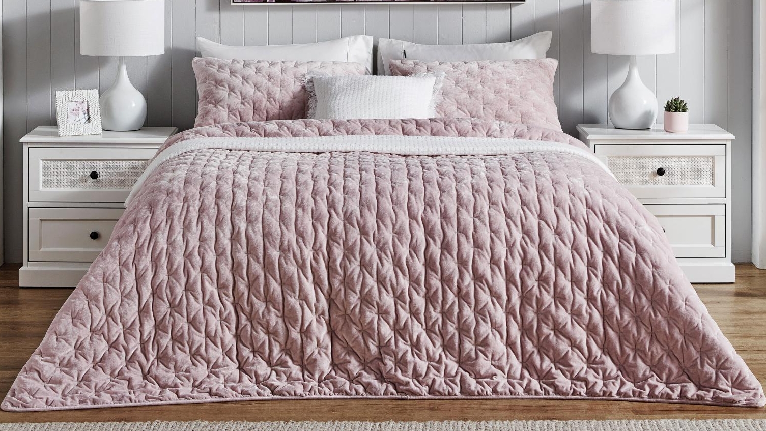 L'Avenue Arlington Velvet Pink Coverlet Set | Harvey Norman