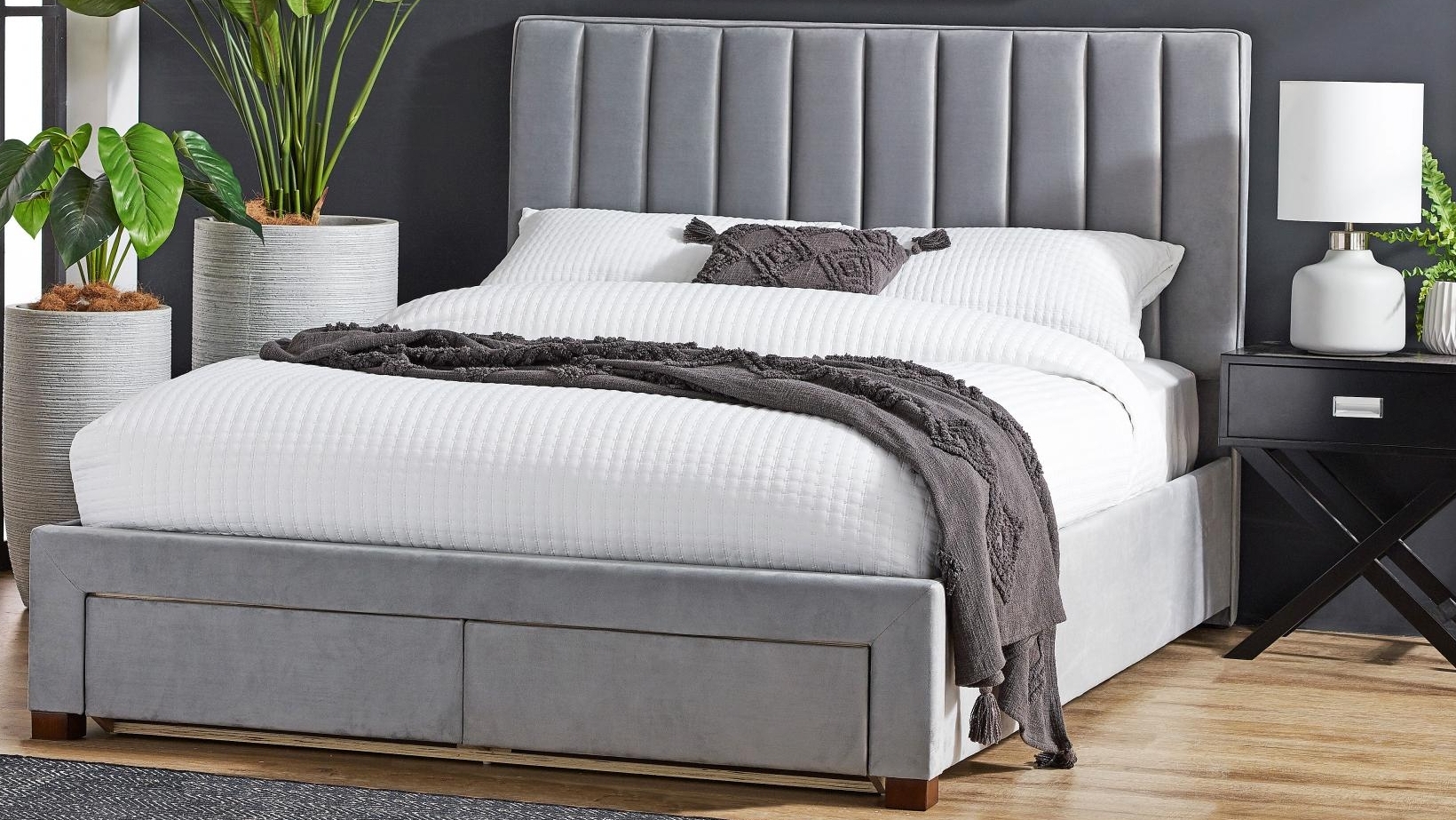 Melina 2 Drawer Grey Bed Queen Harvey Norman