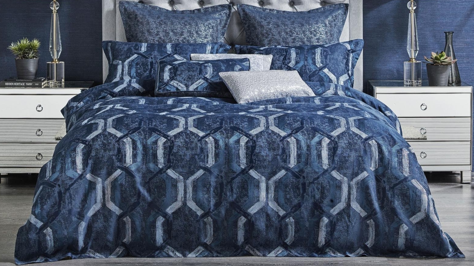 Denim Geo Blue Quilt Cover Set - Super King