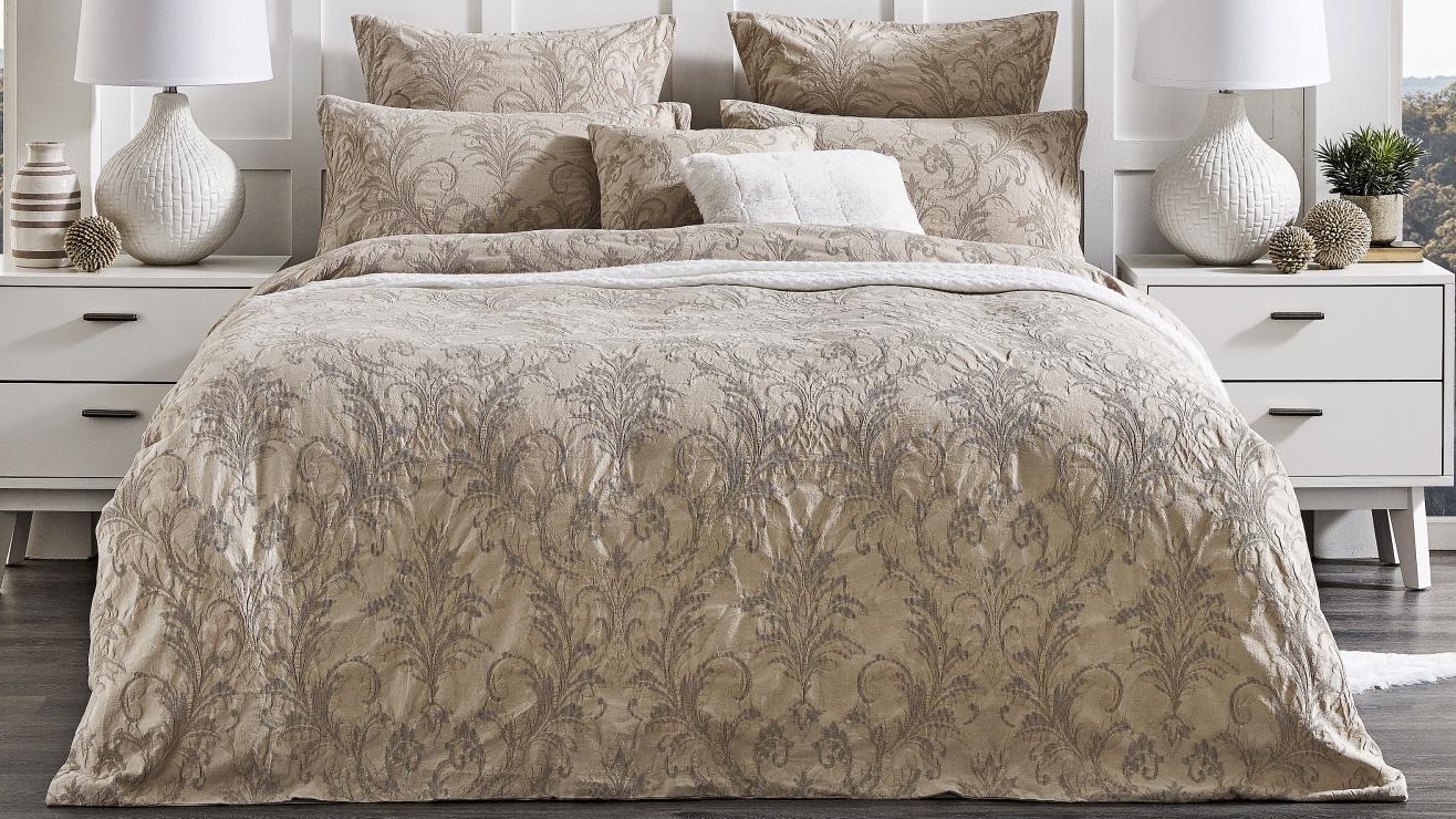 L'Avenue Luxury Henrietta Stone Quilt Cover Set -Queen