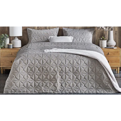 L'Avenue Marla Grey Quilted Corduroy Quilt Cover Set