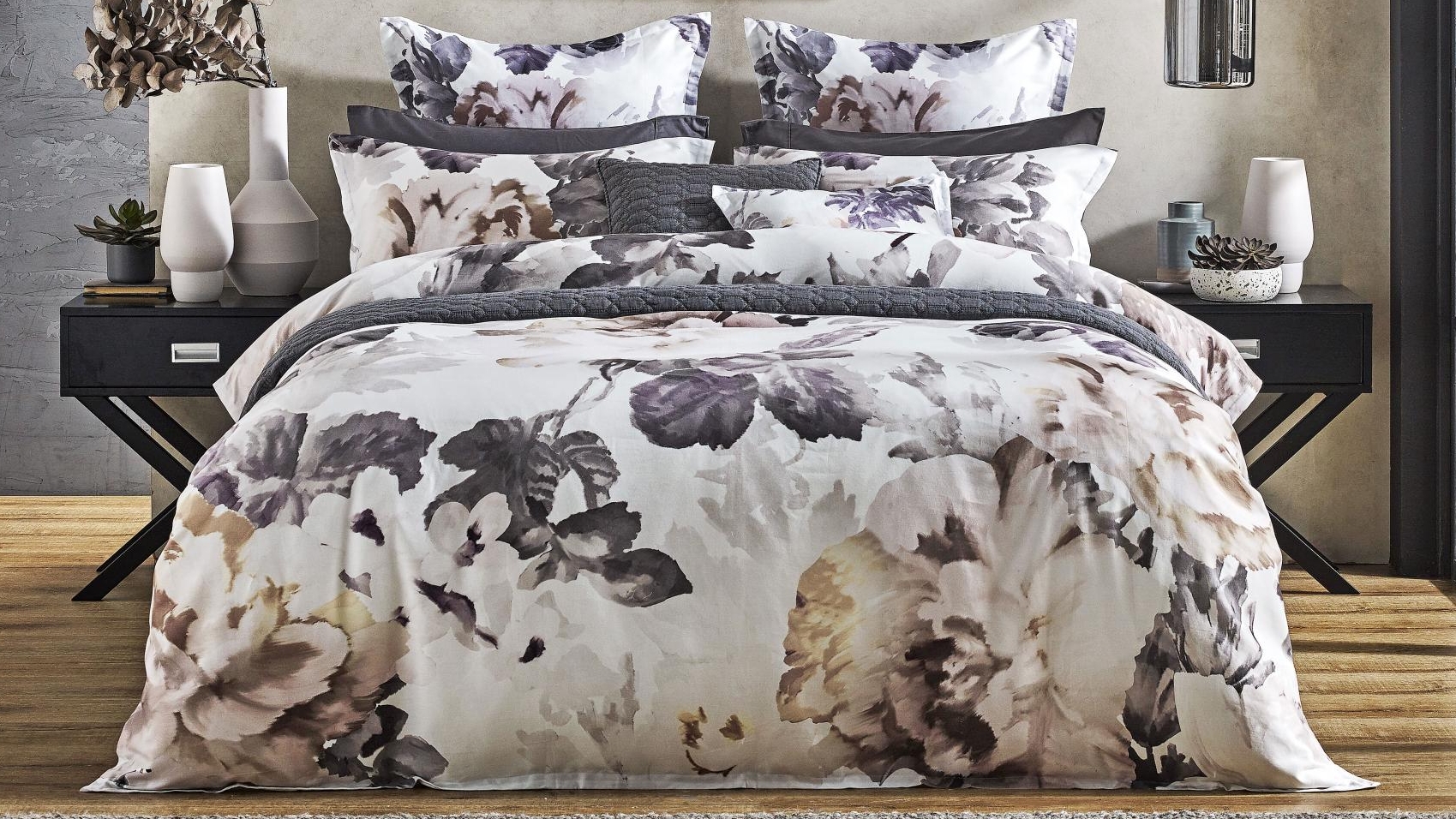 L'Avenue Lina Grey Quilt Cover Set - Double
