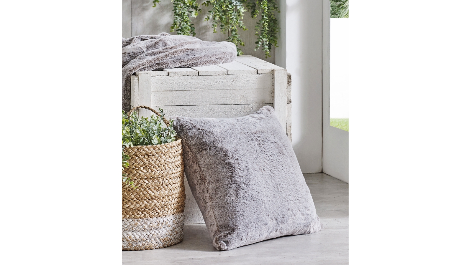 L'Avenue Faux Fur Silver Two-Tone Cushion