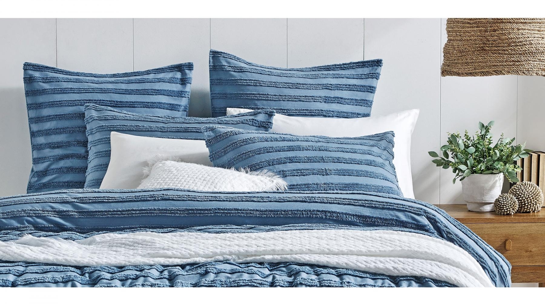 L'Avenue Amalfi Tufted Winter Sky Blue Quilt Cover Set King Harvey