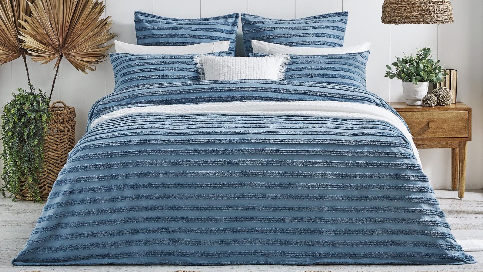 L'Avenue Amalfi  Tufted Winter Sky Blue Quilt Cover Set - King