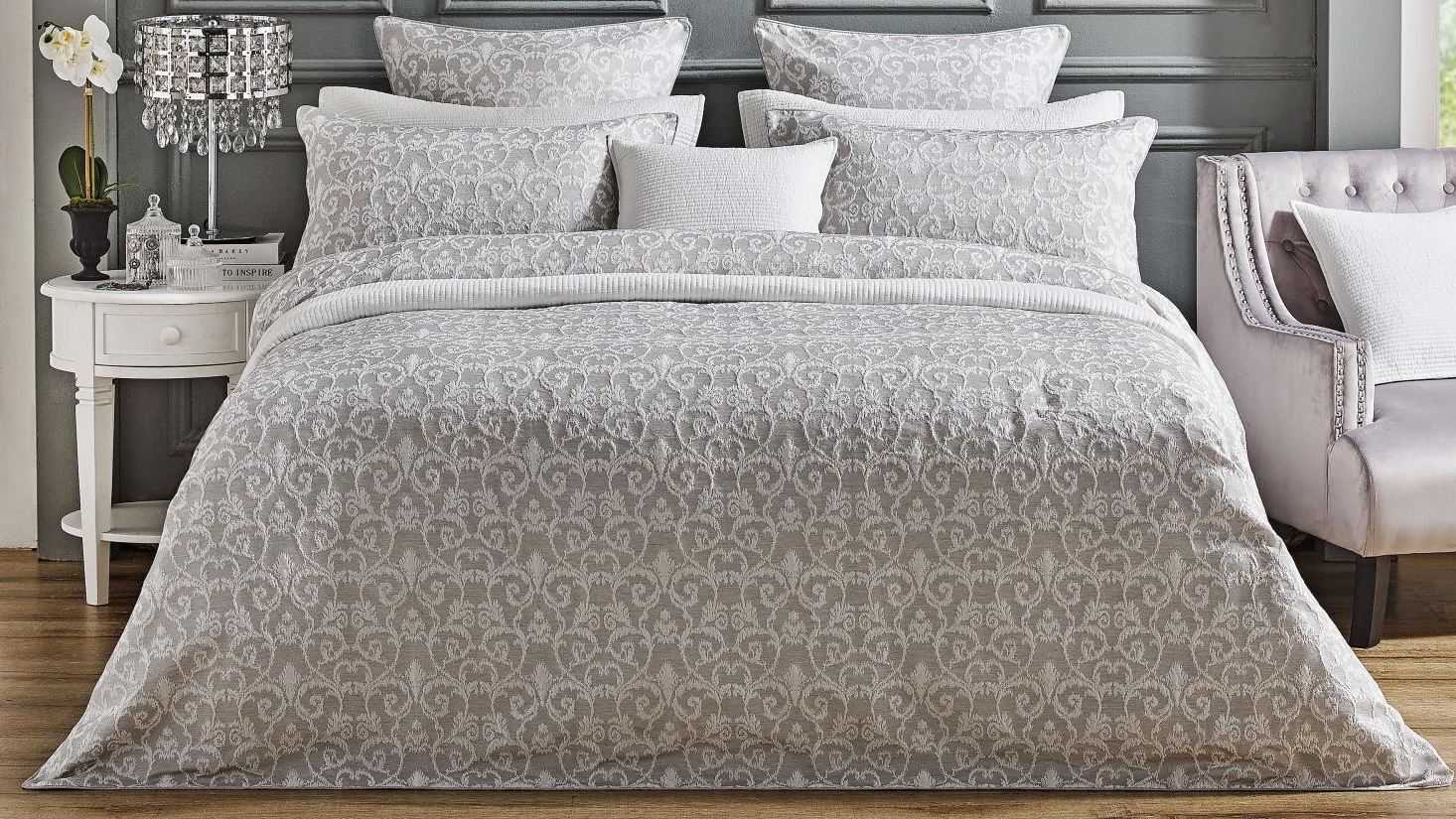 L'Avenue Luxury Vivian Silver Quilt Cover Set - Double