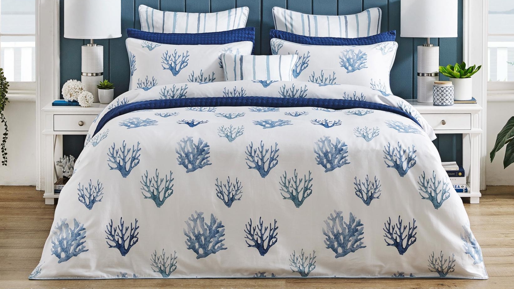 L'Avenue Coral Blue Quilt Cover Set - Double 