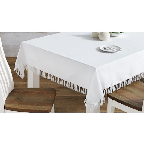 L'Avenue Fringed White Tablecloth - 160 x 300cm_x