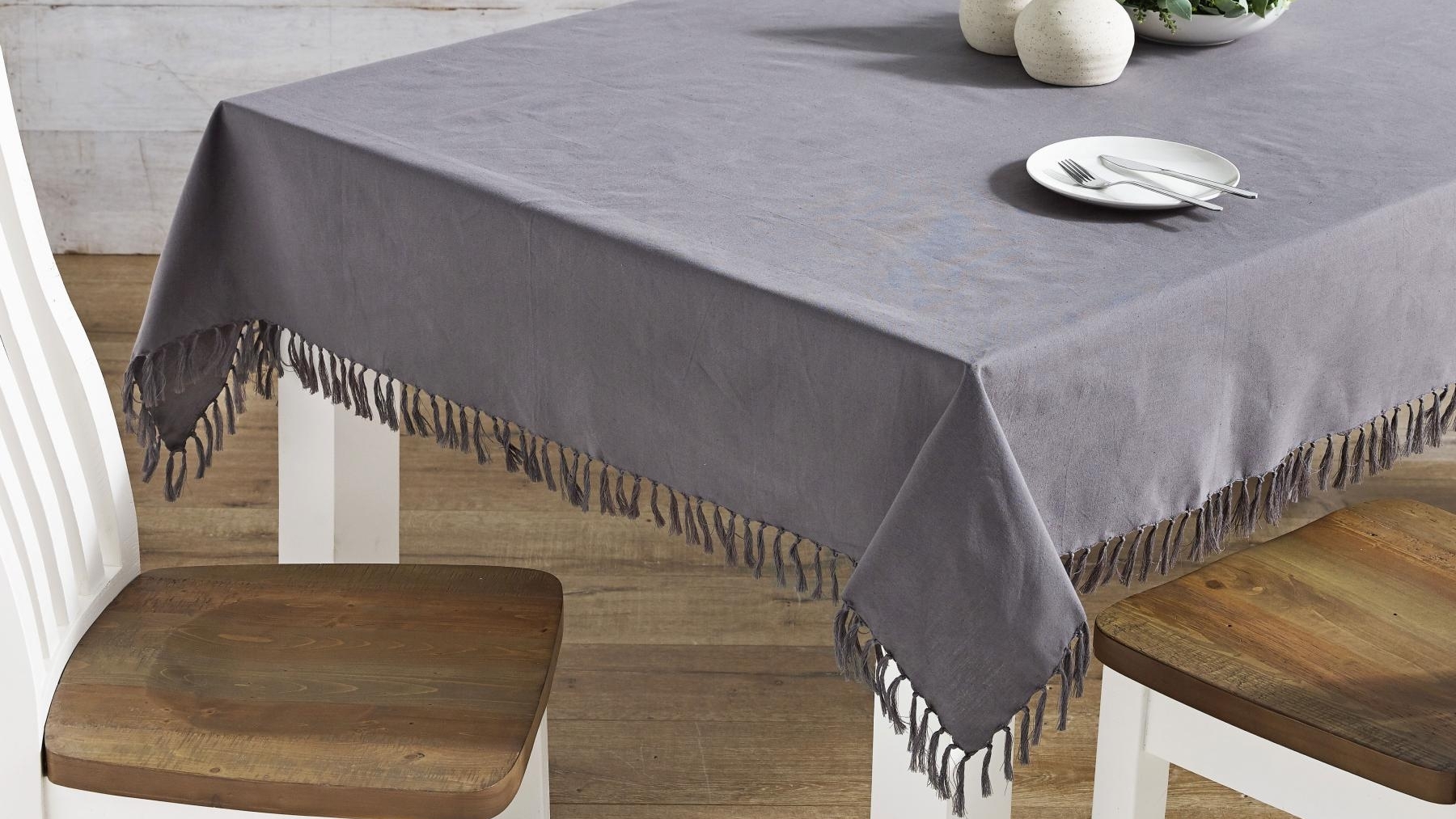 L'Avenue Fringed Charcoal Tablecloth - 160 x 300cm_x