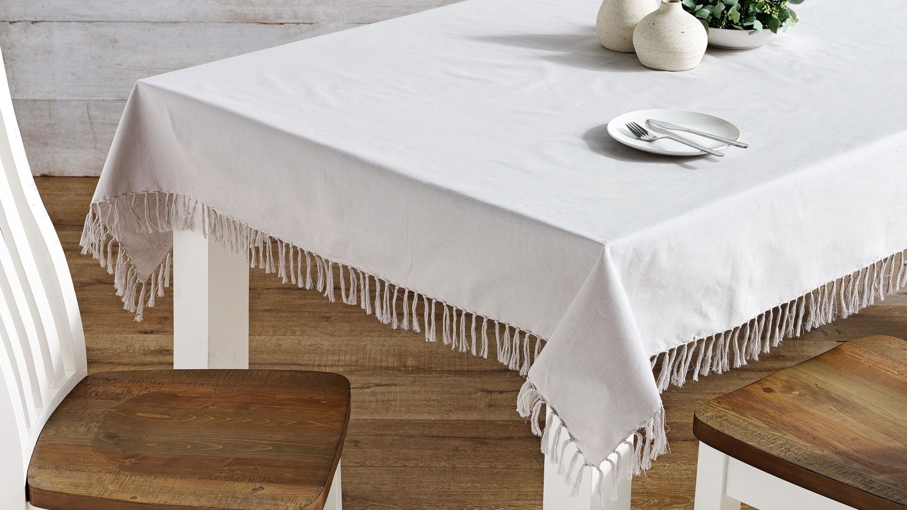 L'Avenue Fringed Silver Tablecloth - 160 x 300cm_x