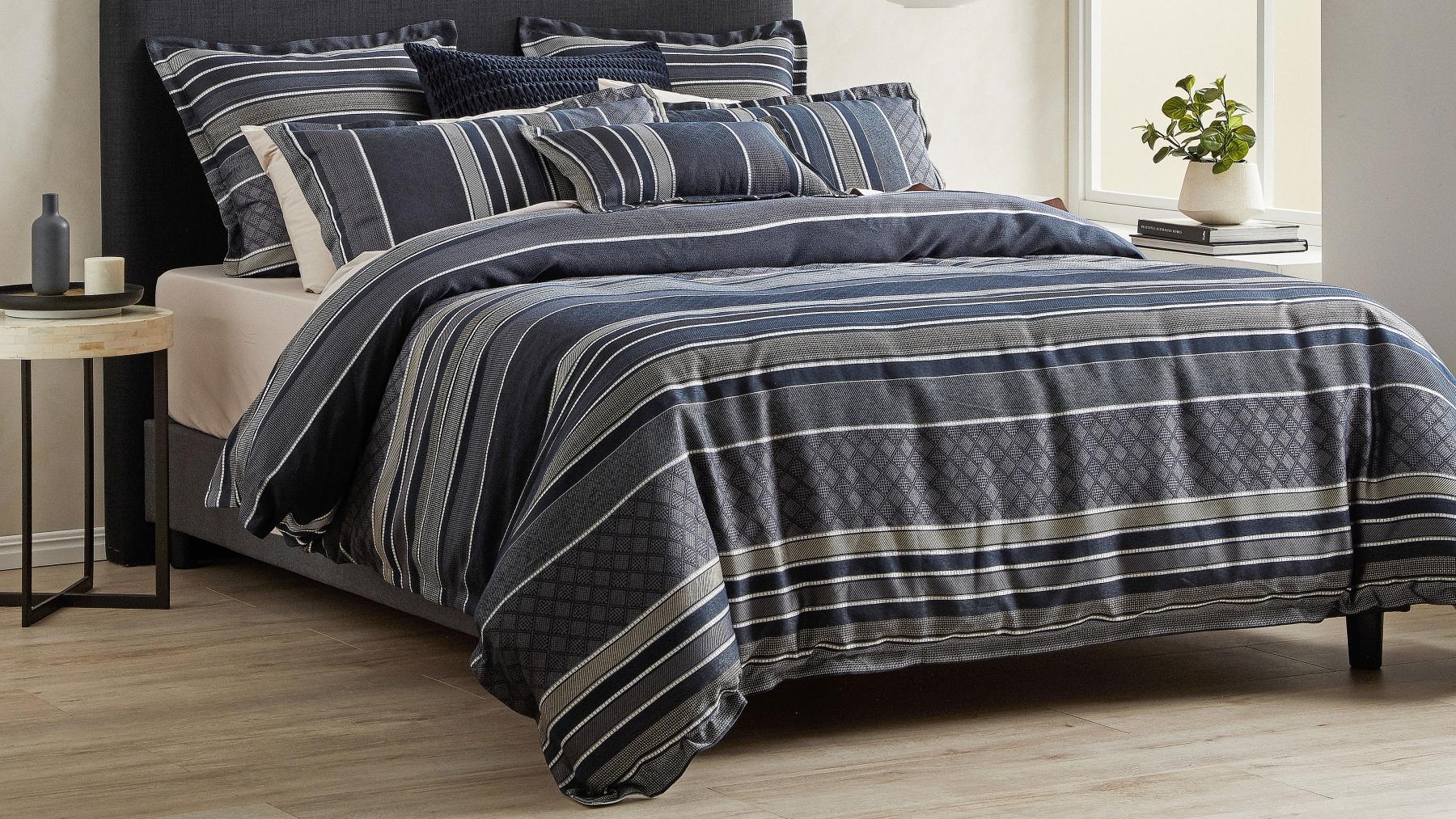 Detroit Navy Quilt Cover Set - Queen